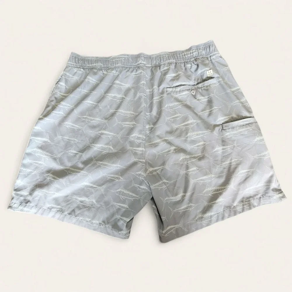 Huk Performance Fishing Shorts Mens‎ XXL Gray Marlin Sailfish Skeleton Print
